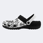 Gothic Death Moth Skull Rose Cross - Fur Lined Slippers/Sandals