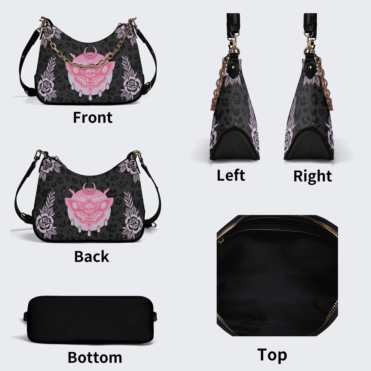 Classic Death Moth Print - Leather Crossbody Bag