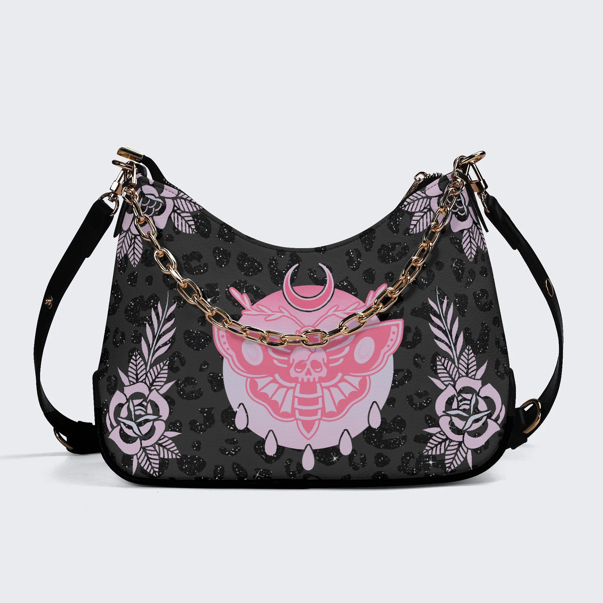 Classic Death Moth Print - Leather Crossbody Bag