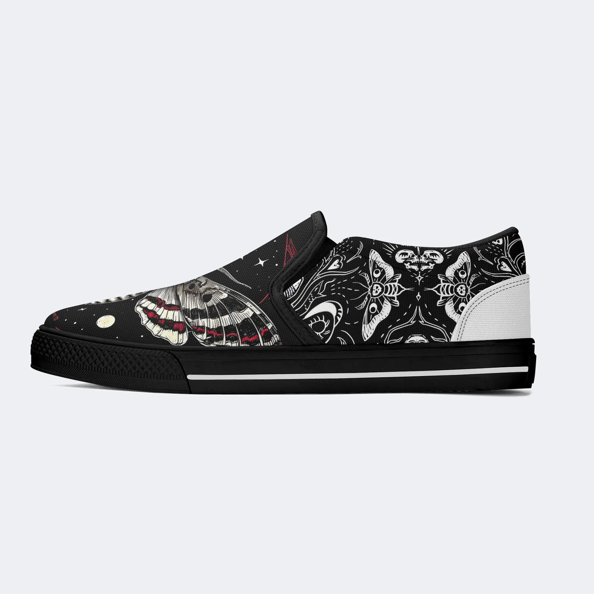 Unisex Death Moth&Skull Print - Slip On Shoes