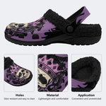Gothic Crown Skull Purple Rose Flame - Fur Lined Slippers/Sandals