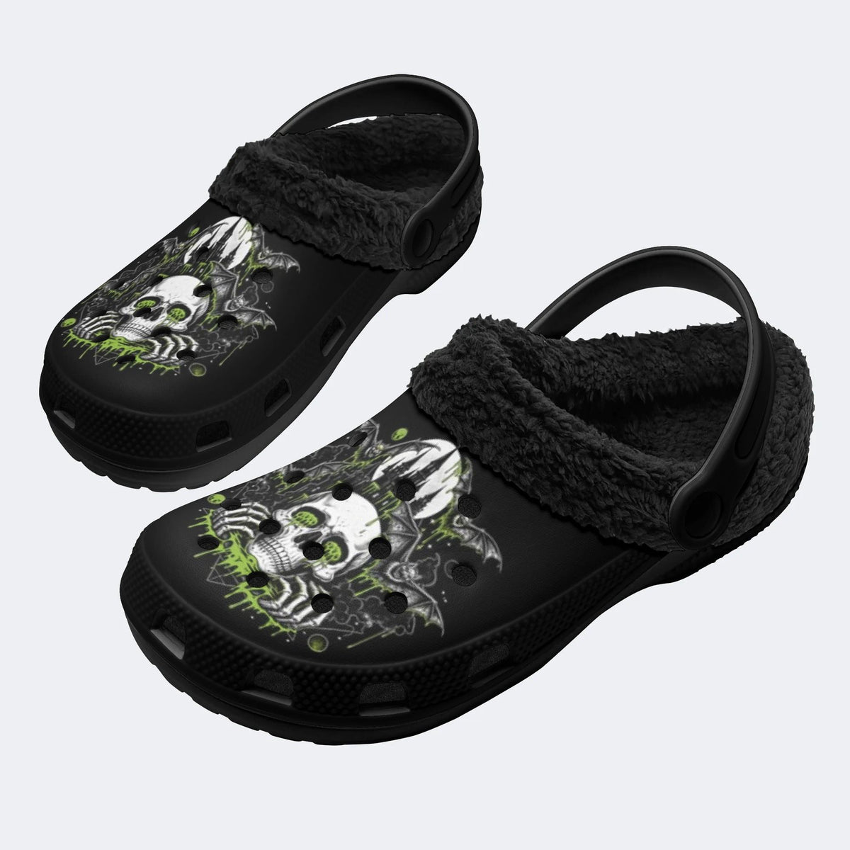 Toxic Green Bat Skull - Fur Lined Slippers/Sandals