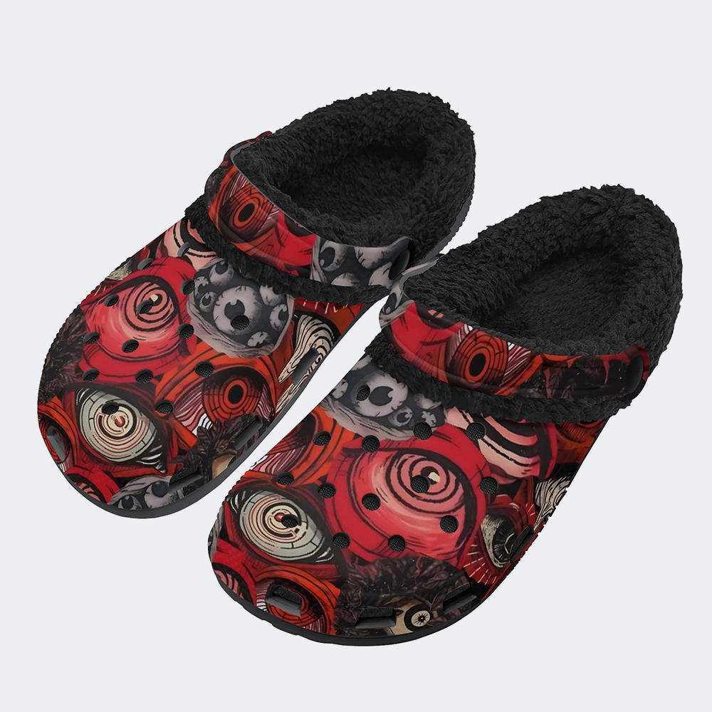 Unisex Evil Eyes Print - Fur Lined Slippers