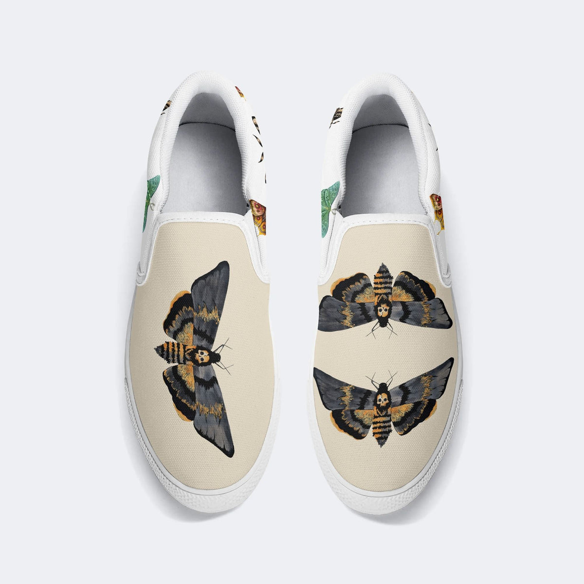 Death Skull Moth Print - Slip On Shoes