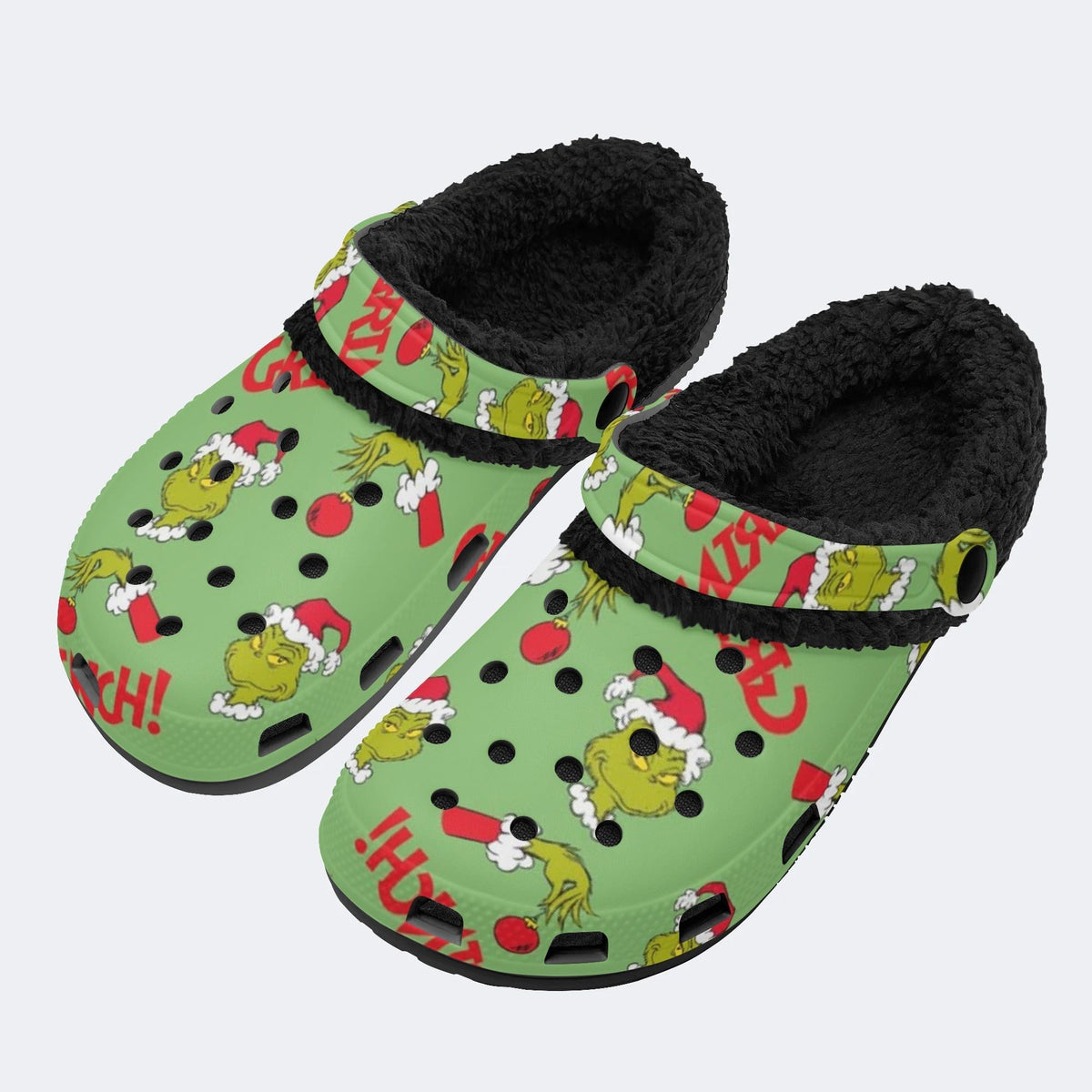 Grinch Santa Hat - Fur Lined Slippers/Sandals