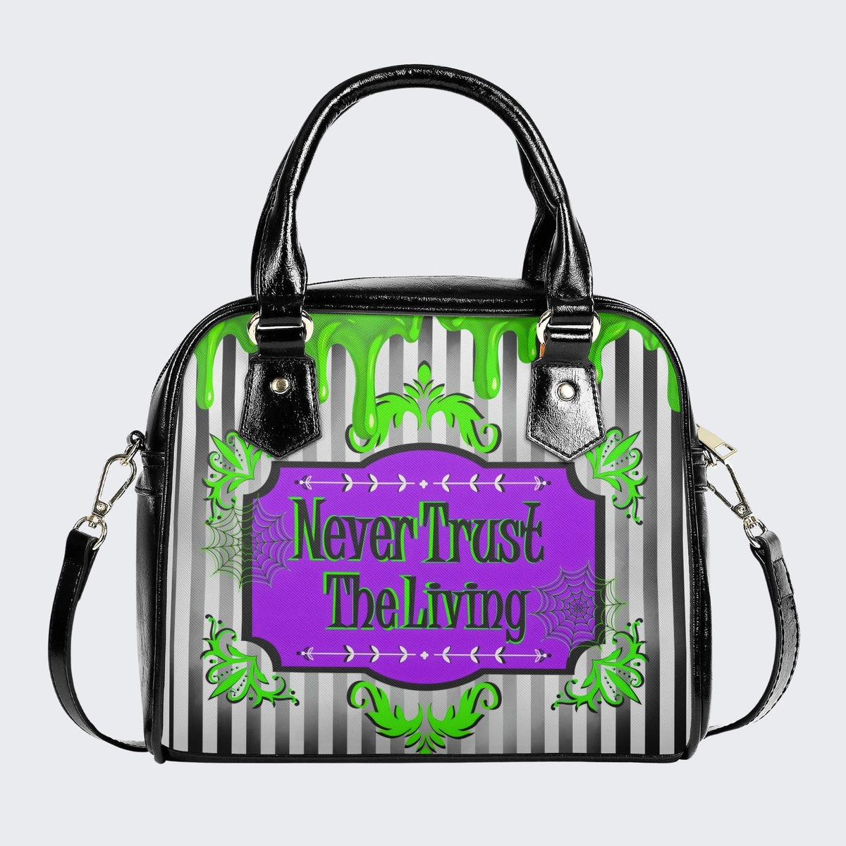 Classic Black And White Stripes - Leather Shoulder Handbag
