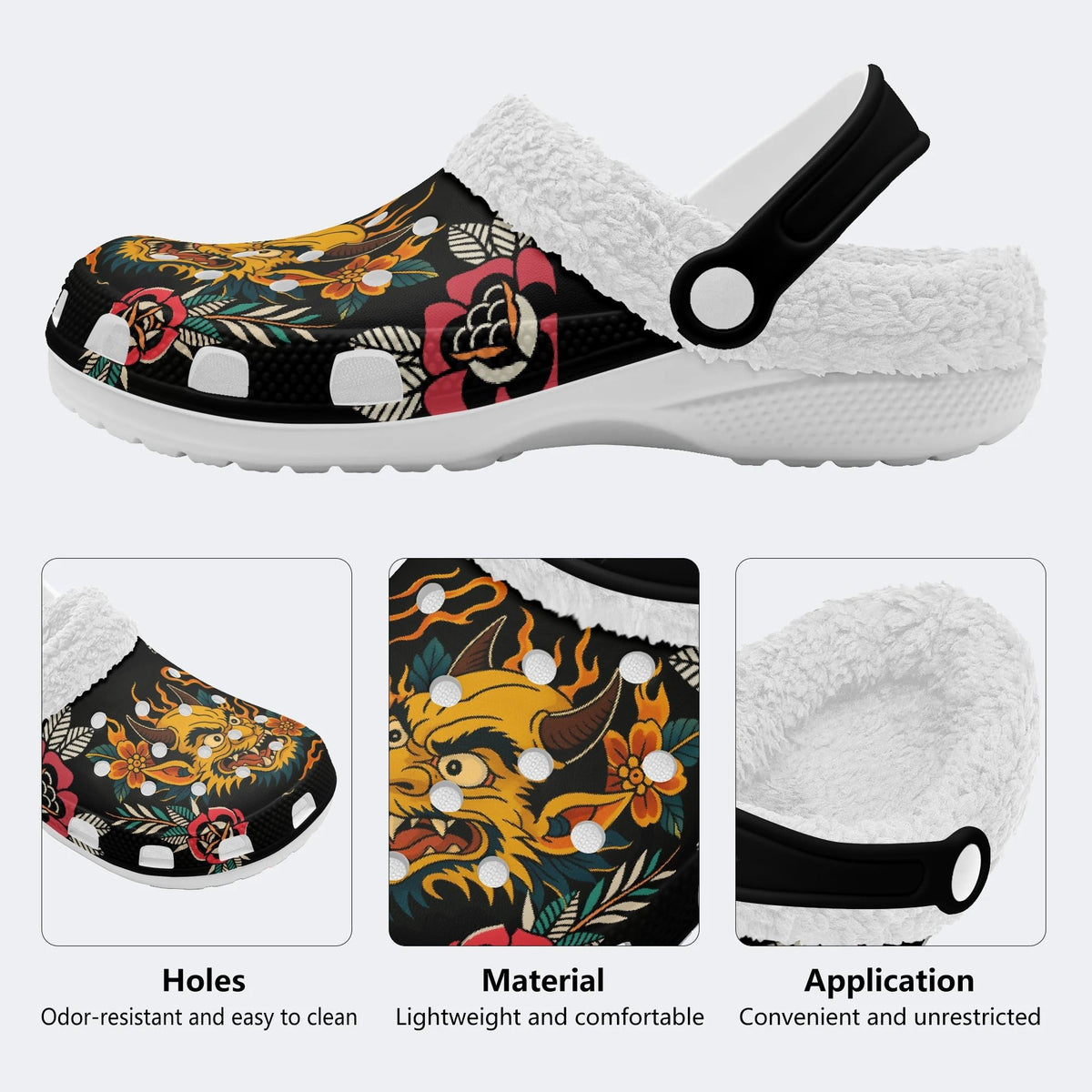 Monster Head Print - Fur Lined Slippers/Sandals