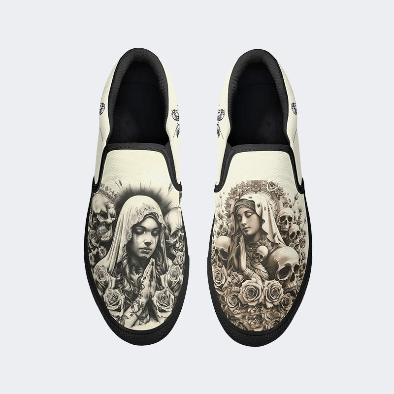 Unisex Skull&Figure&Rose Print - Slip On Shoes