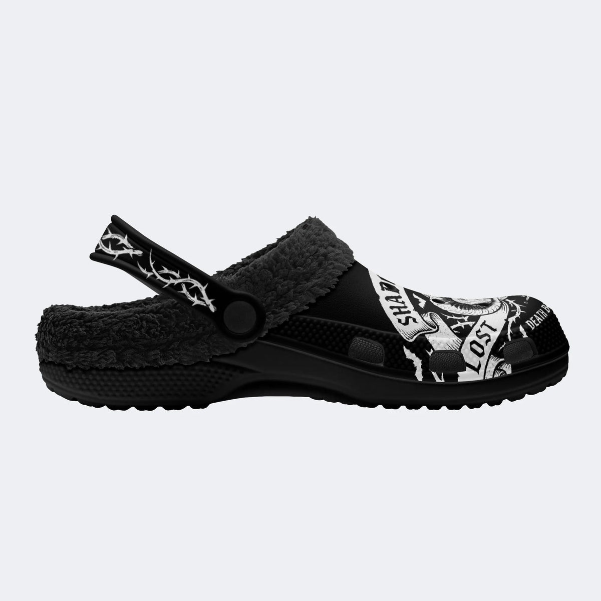 Gothic Shadow Walker Skull - Fur Lined Slippers/Sandals