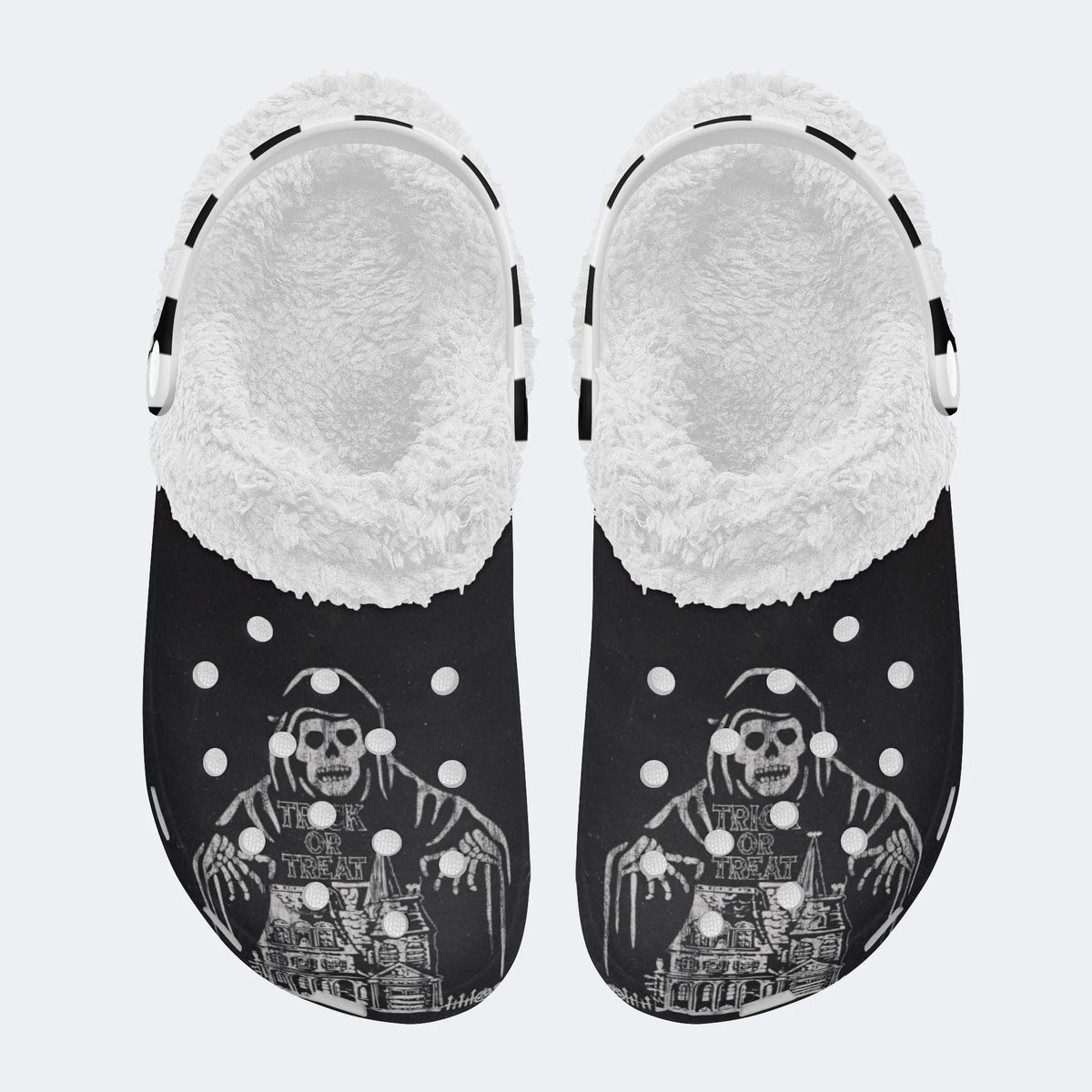 Halloween Skull Print - Fur Lined Slippers/Sandals