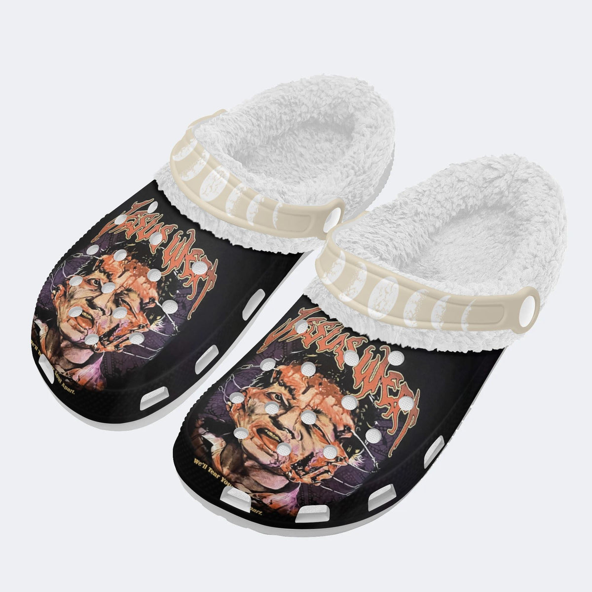 Jesus Wept Retro Print - Fur Lined Slippers/Sandals