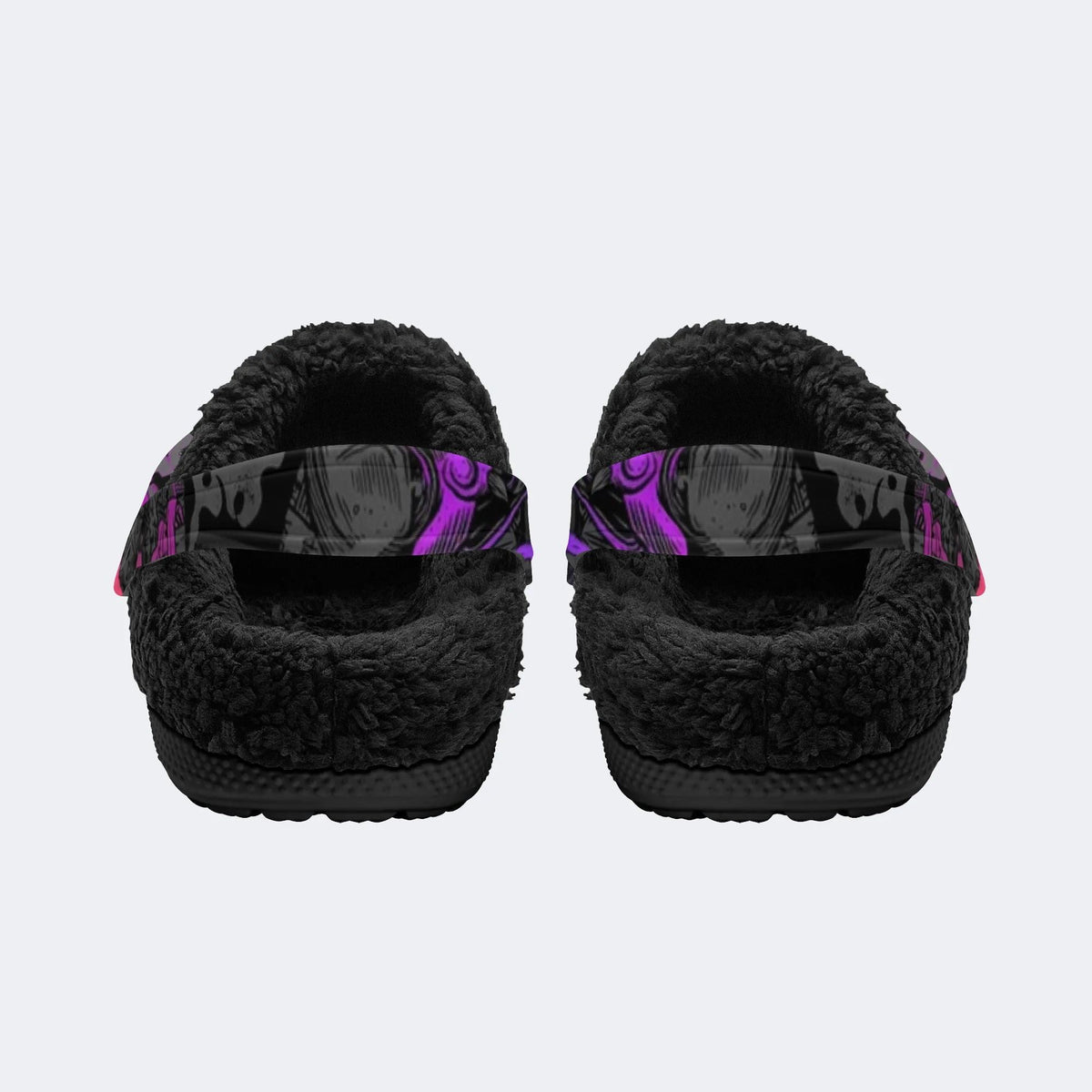 Pink Black Comic Collage - Fur Lined Slippers/Sandals