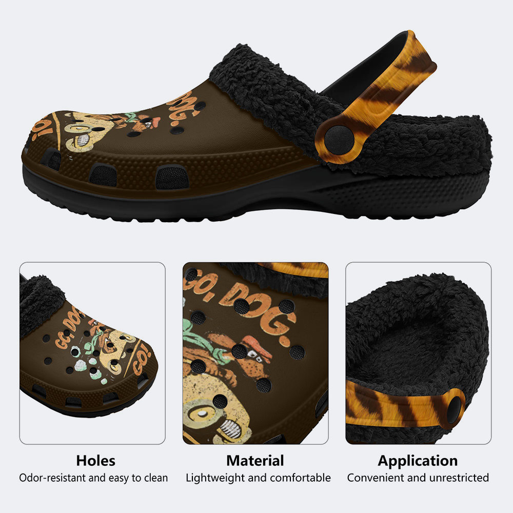 Go Dog Go Print - Fur Lined Slippers/Sandals