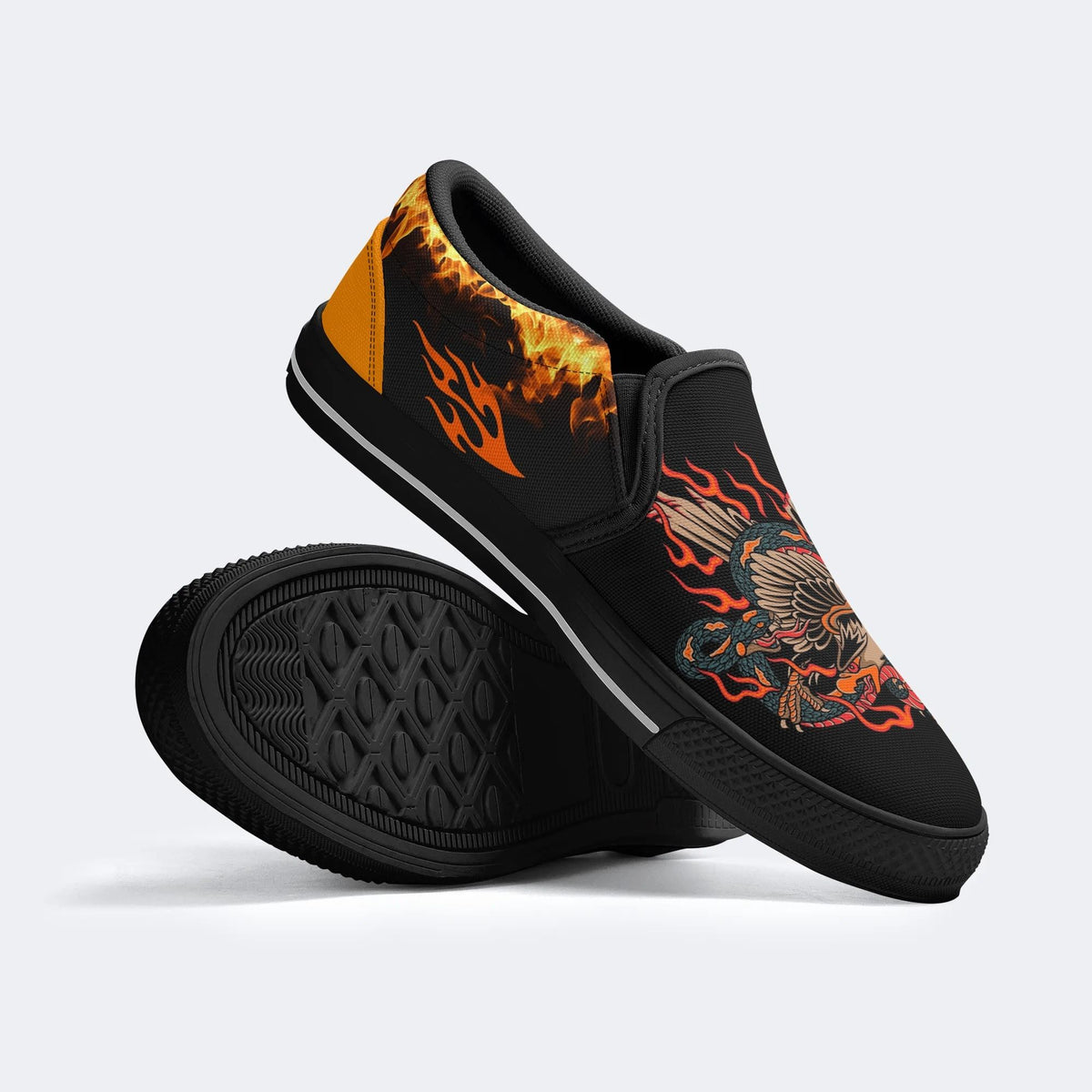 Old School Eagle & Snake Print - Slip On Shoes