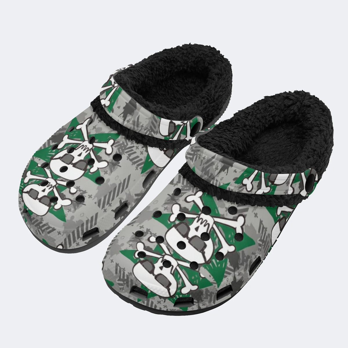 Gothic Camo Skull - Fur Lined Slippers/Sandals