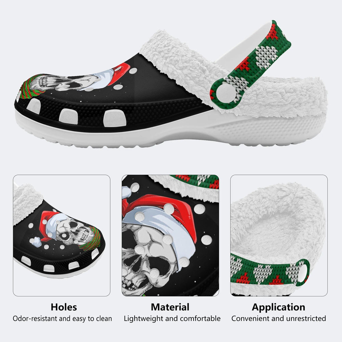 Skull Santa Print - Fur Lined Slippers/Sandals