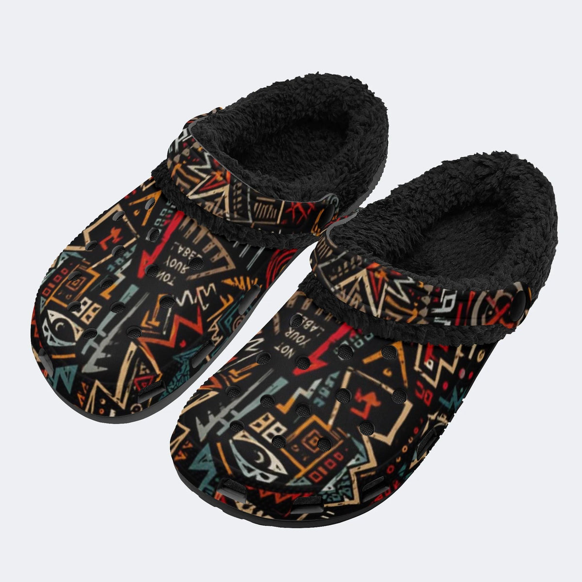 Gothic Ethnic Graffiti - Fur Lined Slippers/Sandals