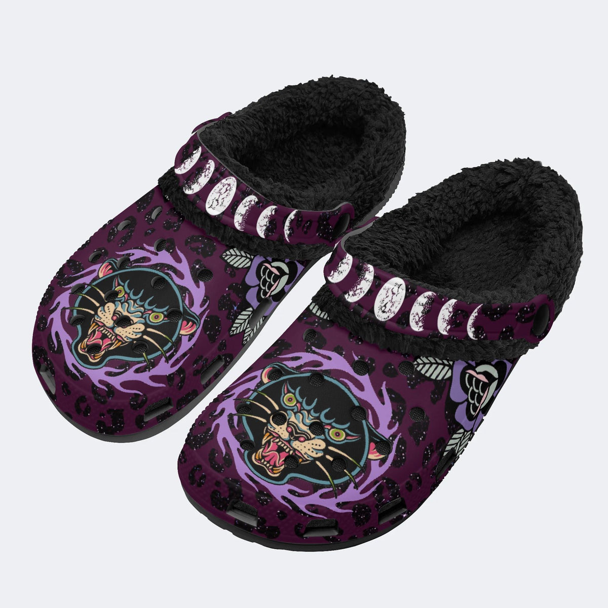 Classic Panther Print - Fur Lined Slippers/Sandals