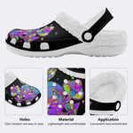 Trippy Mushroom Skull Print - Fur Lined Slippers/Sandals