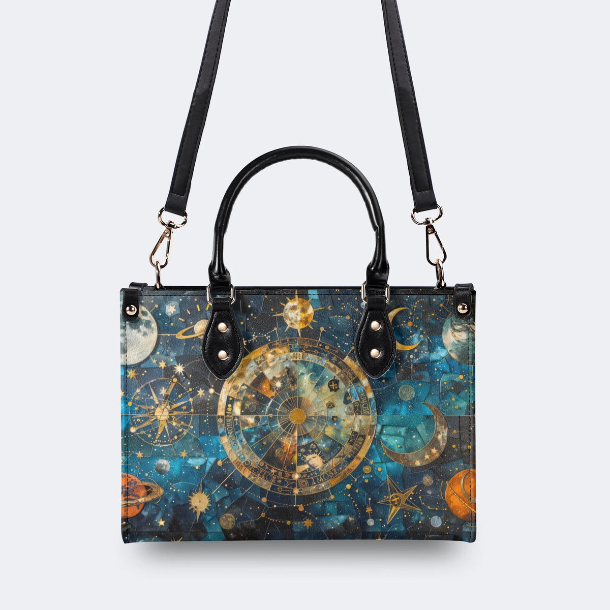 Mystical Astrological Symbols Print - Leather Handbag