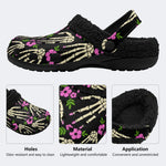 Spooky Skeleton Flower Art - Fur Lined Slippers/Sandals