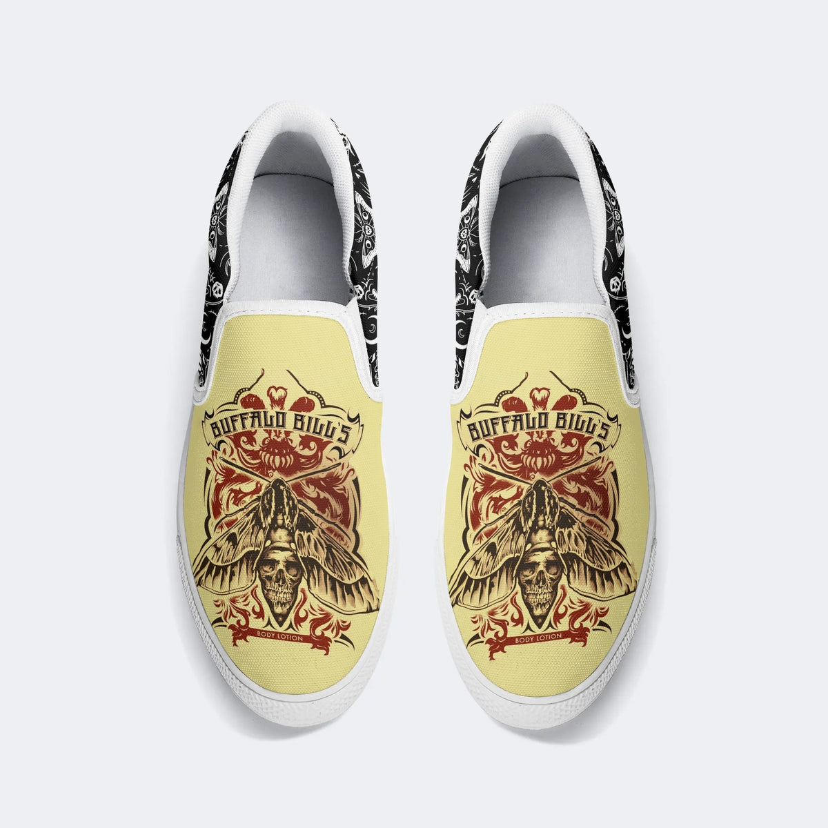 Unisex Death Moth&Skull Print - Slip On Shoes