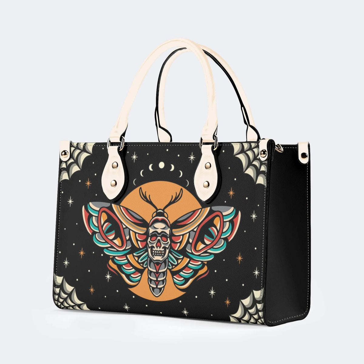 Old School Death Moth Vintage Print - Leather Handbag