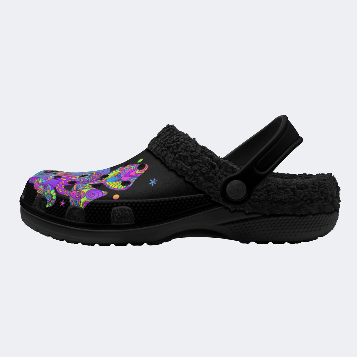 Trippy Mushroom Skull Print - Fur Lined Slippers/Sandals