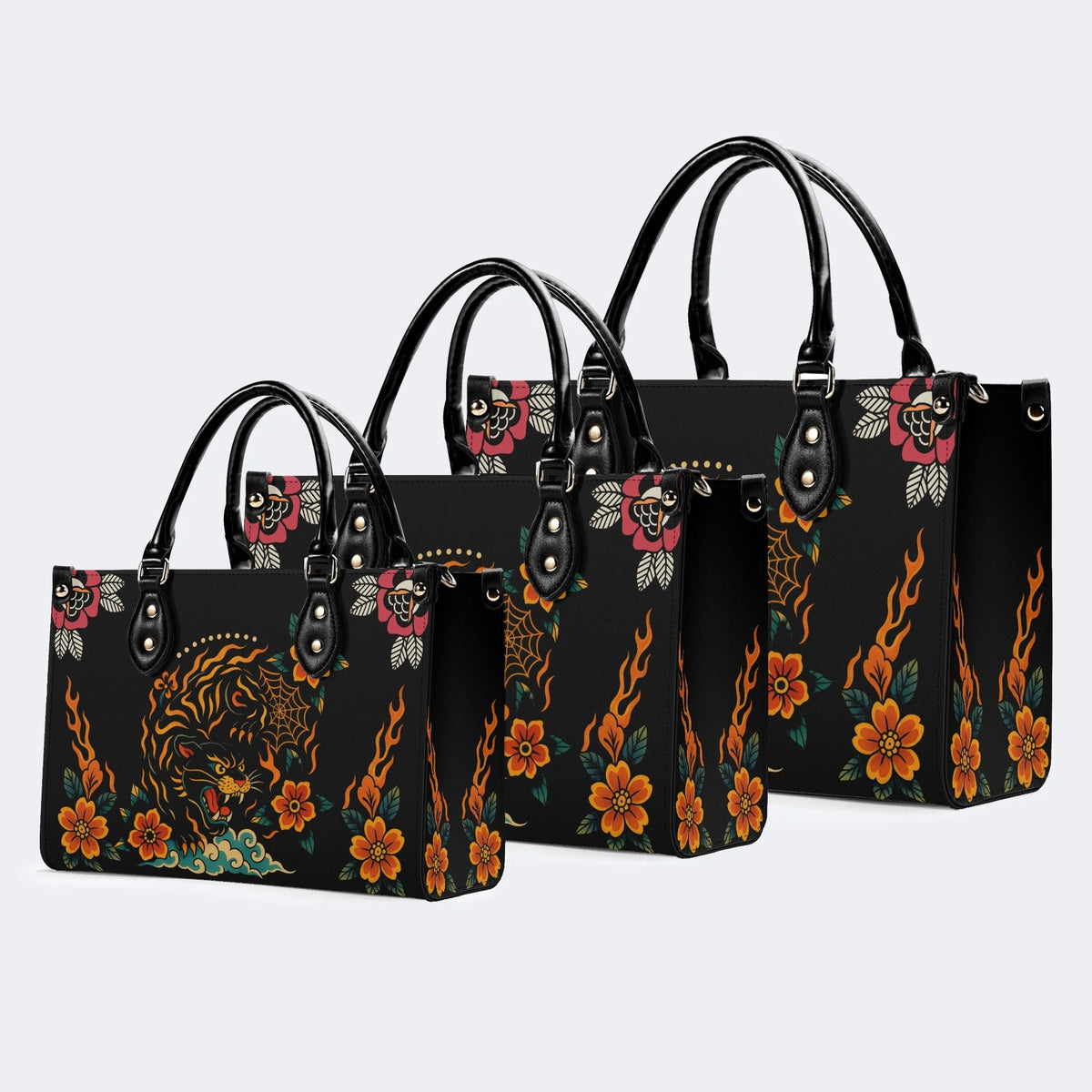 Black Panther Print - Leather Handbag
