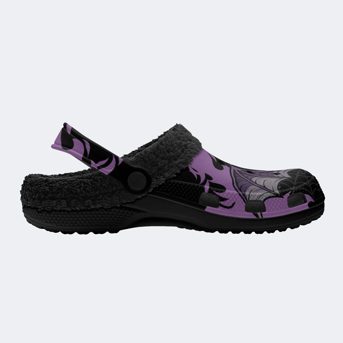 Gothic Bat Moon Spider Web Purple Flame - Fur Lined Slippers/Sandals