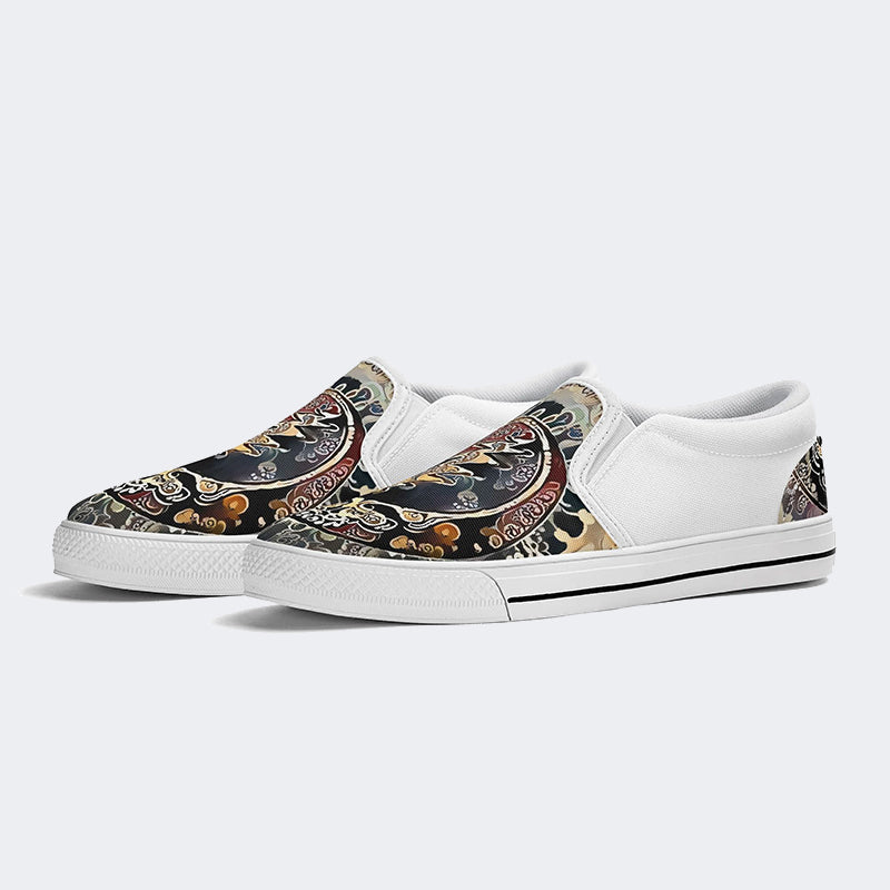 Unisex Retro Skull Graphic Print - Slip On Shoes