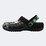 Christmas Skull Print - Fur Lined Slippers/Sandals