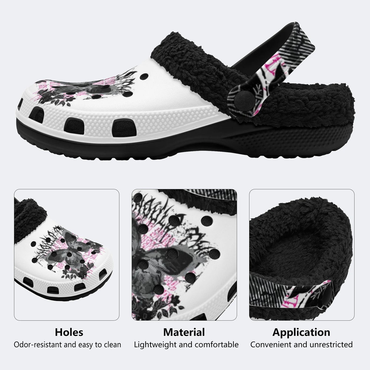 Gothic Dark Butterfly - Fur Lined Slippers/Sandals