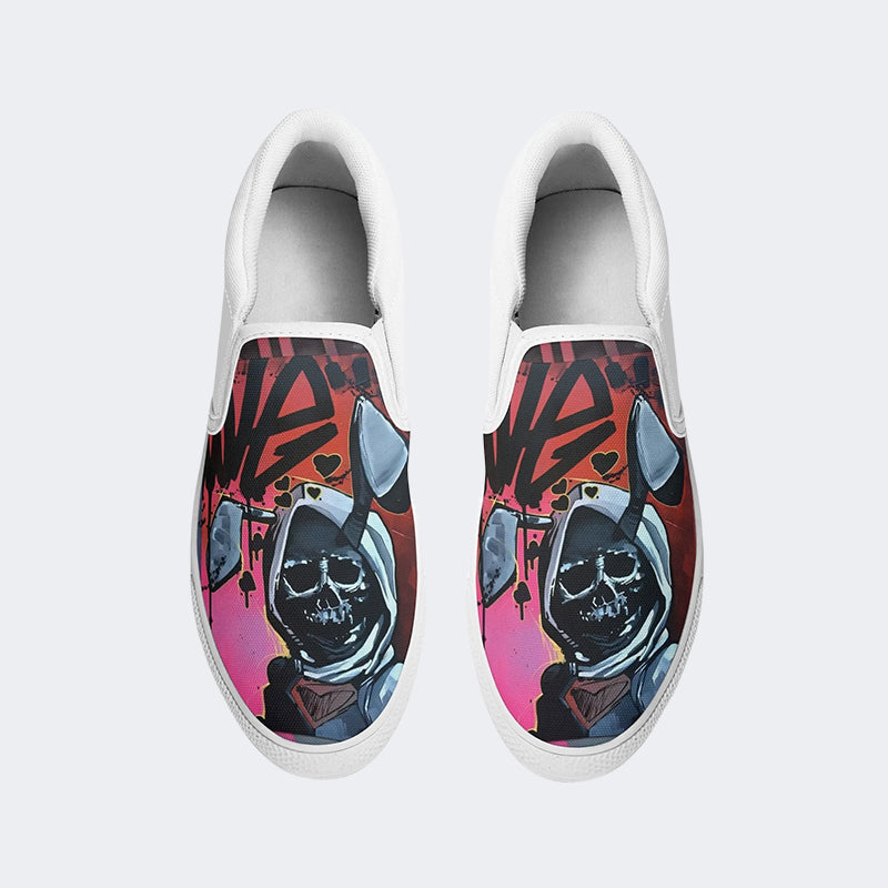 Unisex Punk Rabbit Skull Print - Slip On Shoes