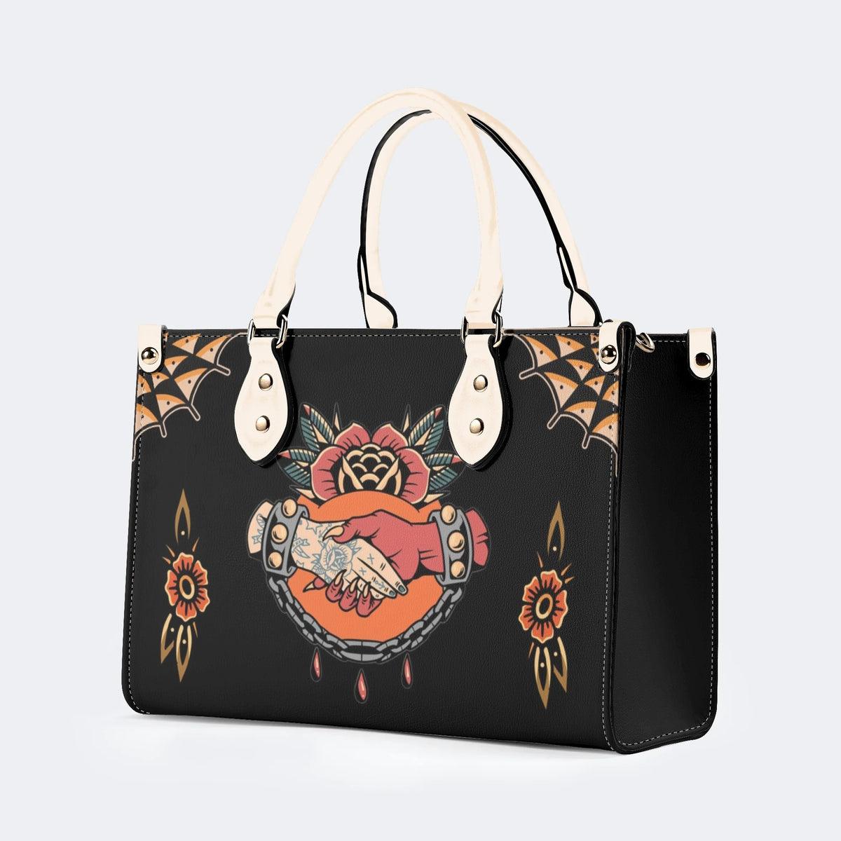 Shake Hands Print - Leather Handbag