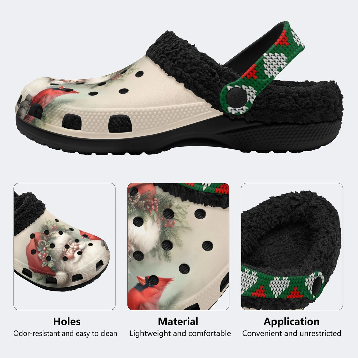 Funny Santa Claus Print - Fur Lined Slippers/Sandals