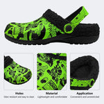 Green Skull Doodle - Fur Lined Slippers/Sandals