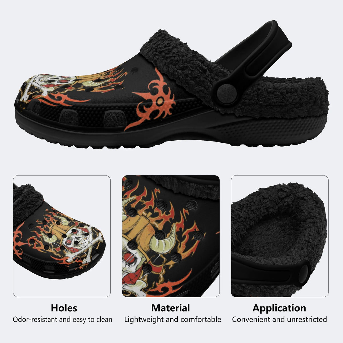 Pirate Skull Print - Fur Lined Slippers/Sandals