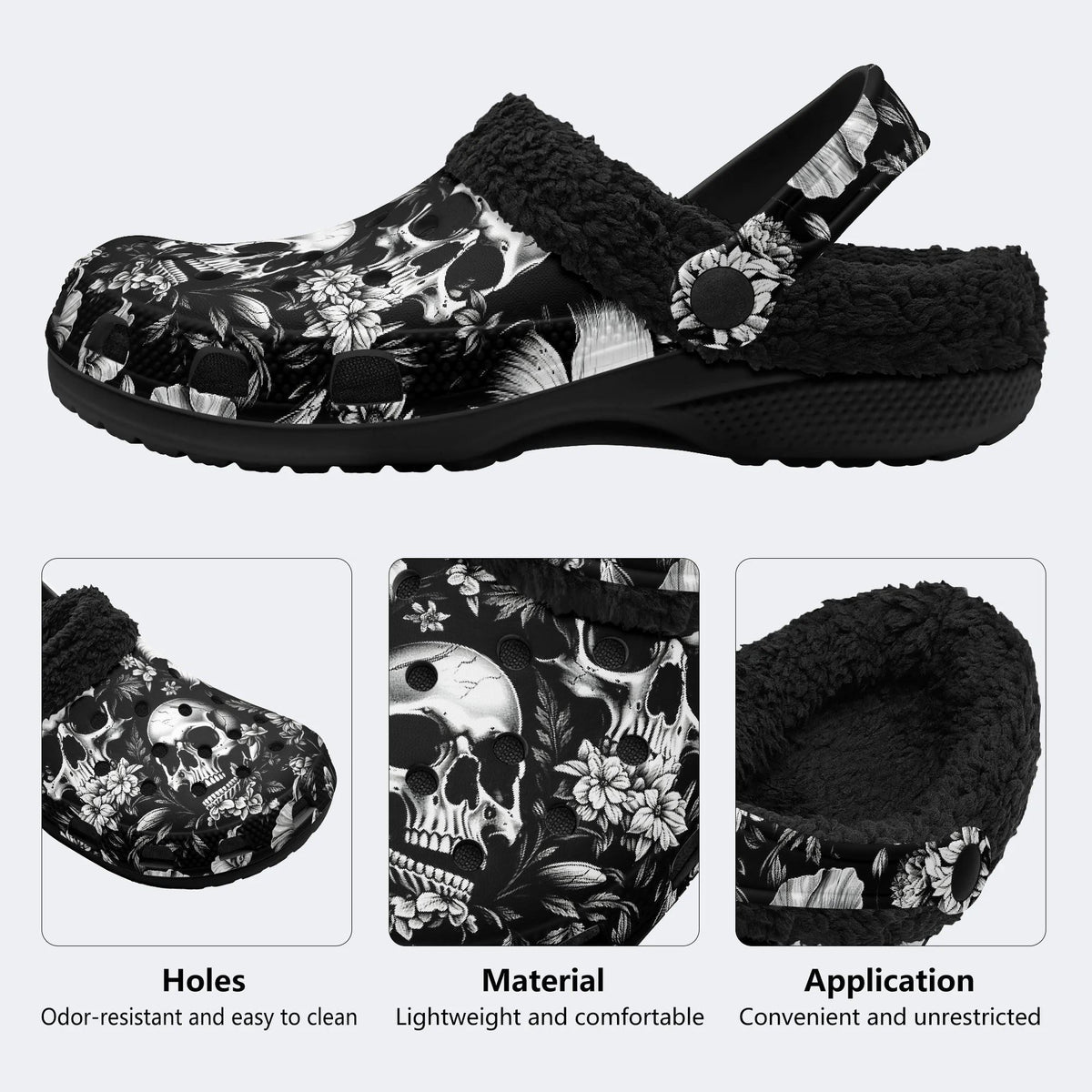 Vintage Floral Skull‑Fur Lined Slippers Sandals