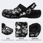 Vintage Floral Skull‑Fur Lined Slippers Sandals