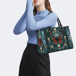 Vintage Moth And Skull Print - Leather Handbag