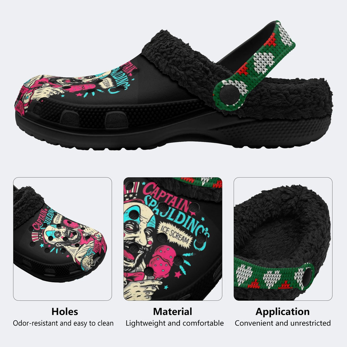 Christmas Horror Print- Fur Lined Slippers