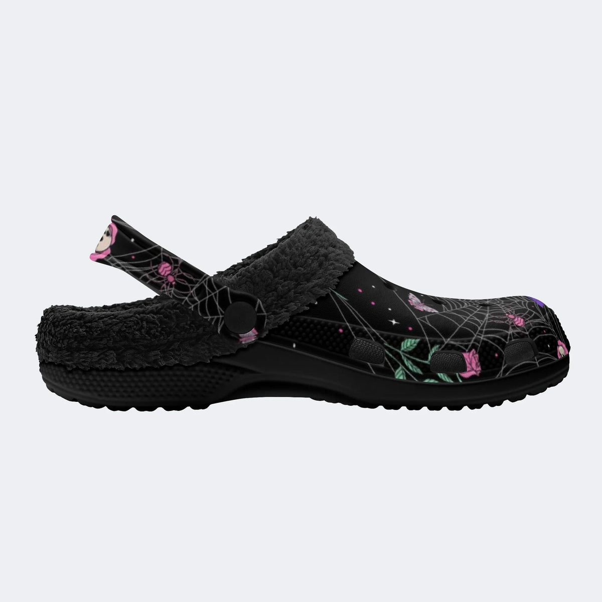 Gothic Bat Floral Skull‑Fur Lined Slippers Sandals