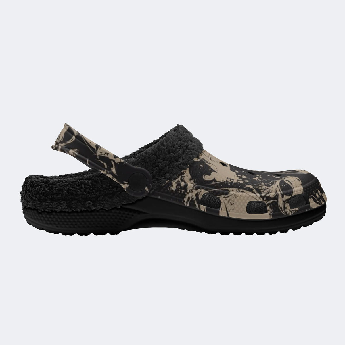 Worn Gothic Skull - Fur Lined Slippers/Sandals