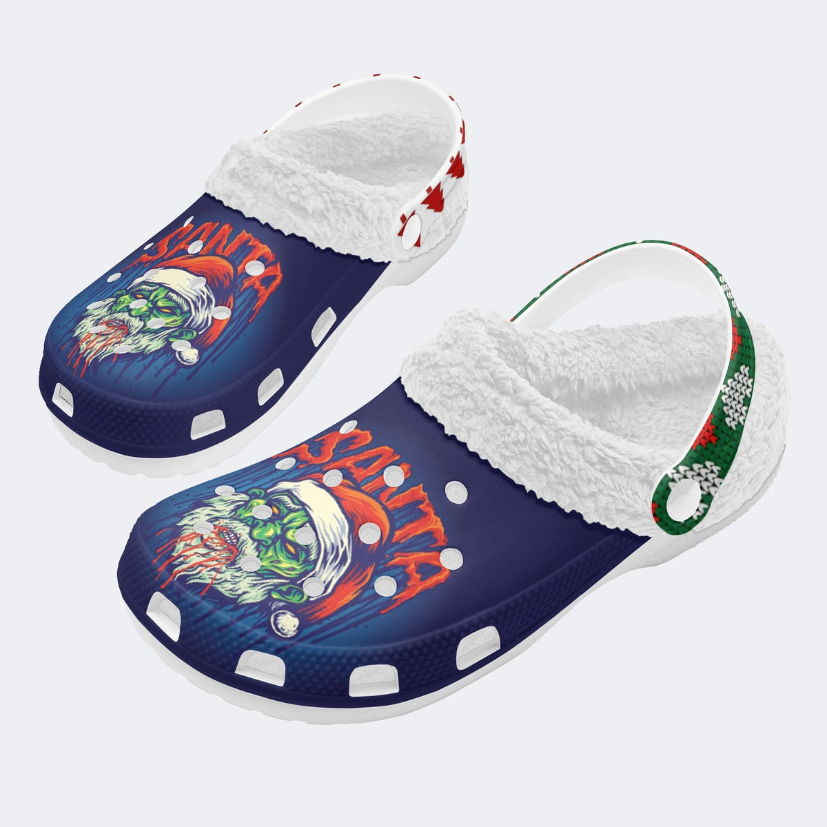 Horror Zombie Santa Claus Print - Fur Lined Slippers/Sandals