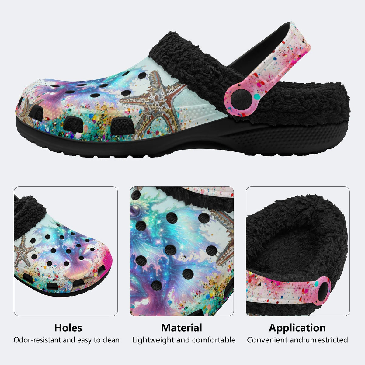 Colorful Fish And Starfish - Fur Lined Slippers/Sandals