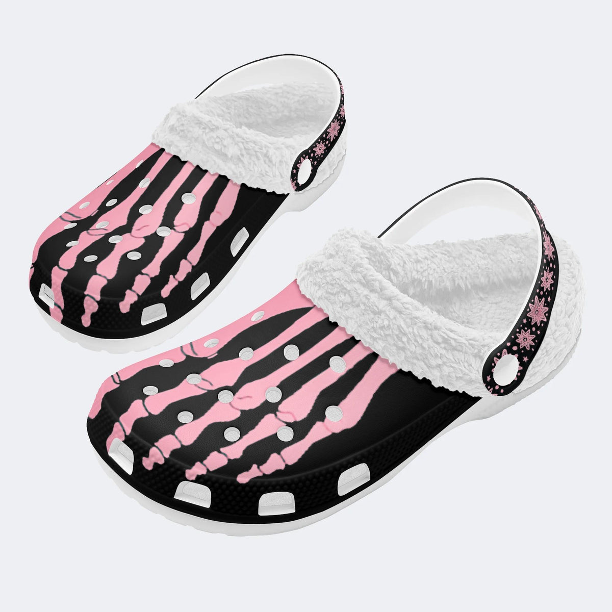 Pink Gradient Skeleton Toes Skull - Fur Lined Slippers/Sandals