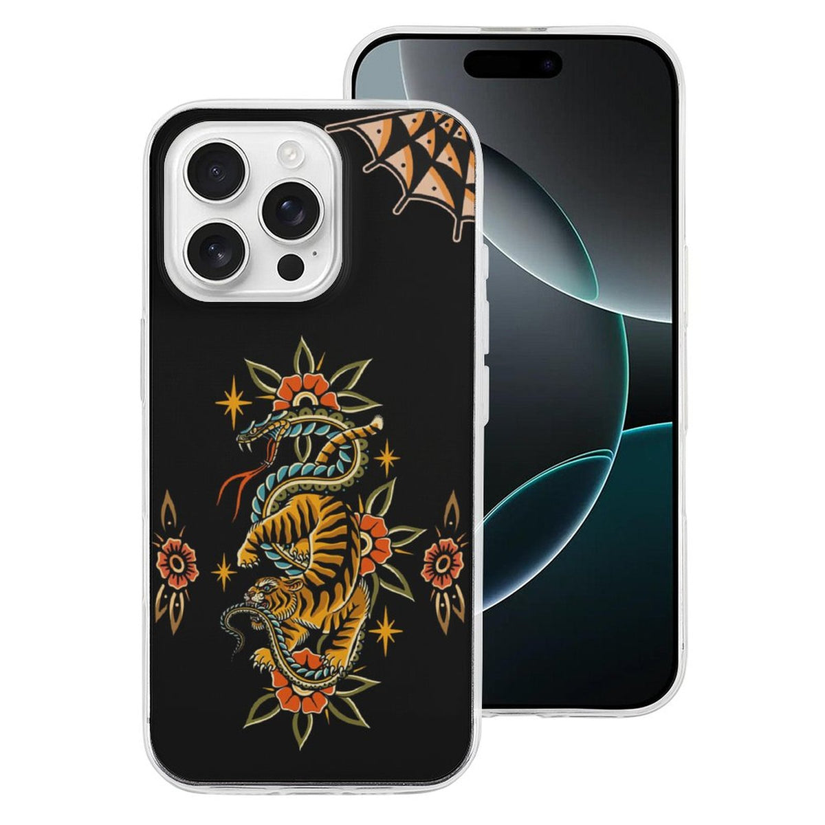 Vintage Snake And Tiger Print - Phone Case