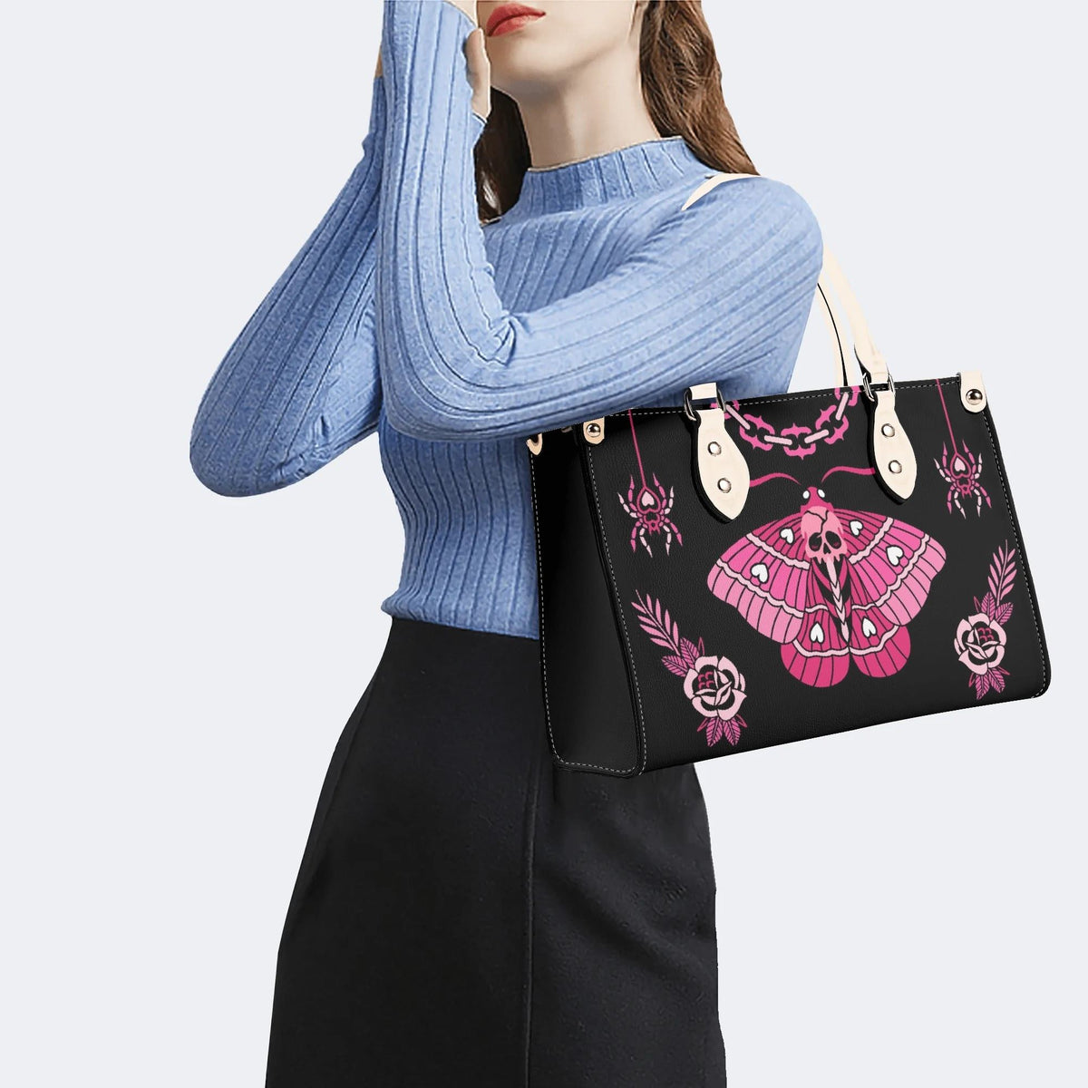 Pink Death Moth Print - Leather Handbag