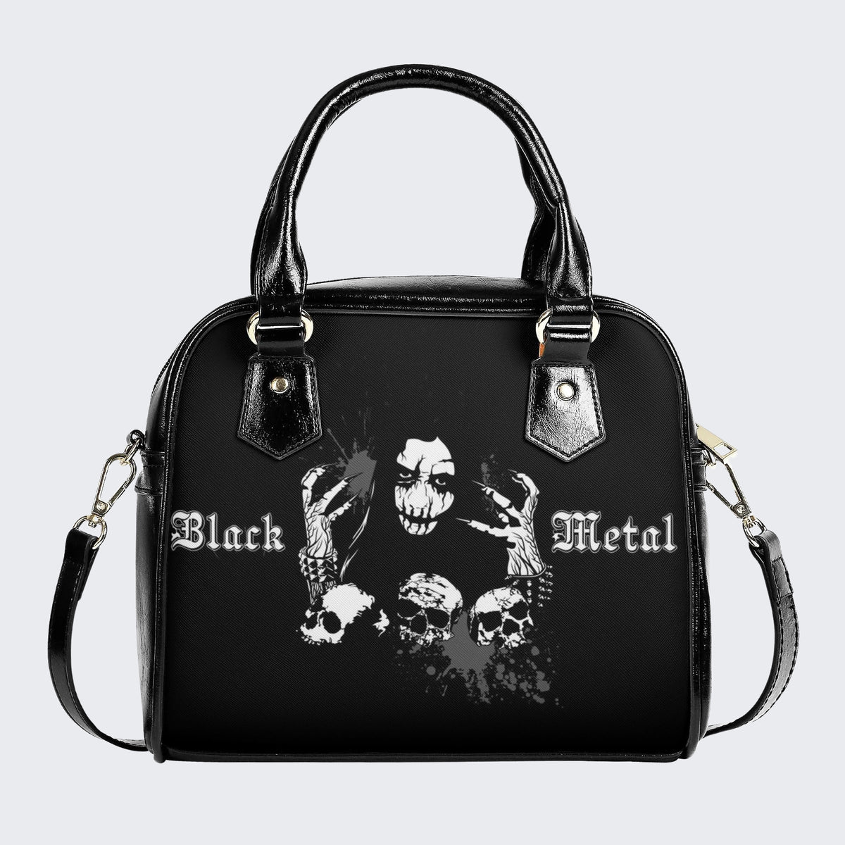 Black Metal - Leather Shoulder Handbag
